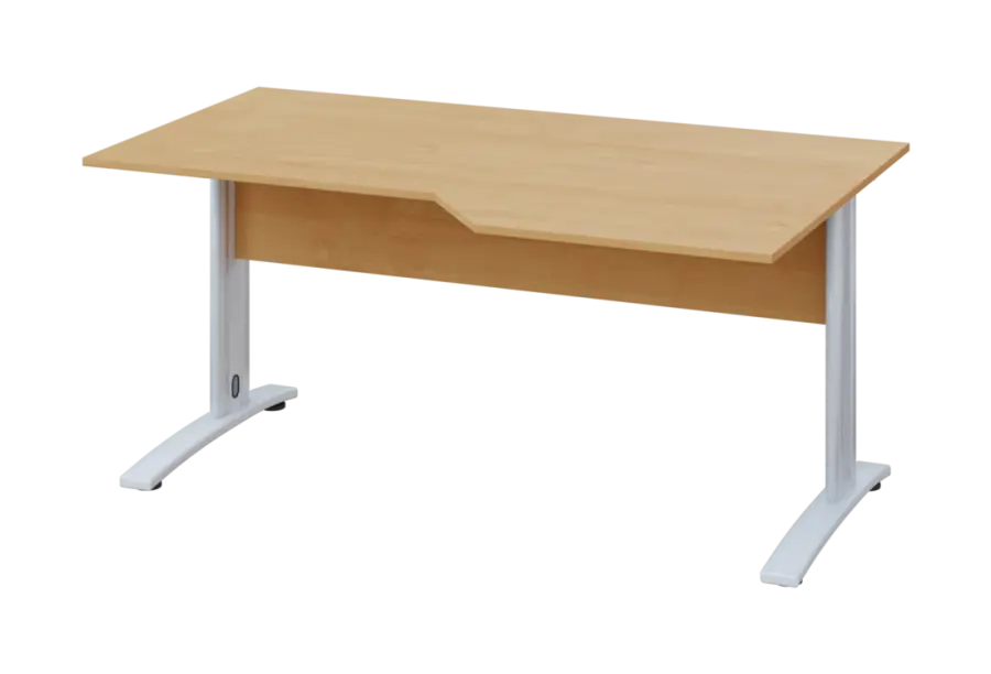 EZK 28 - 166 stůl kancelářský, rohový, pravý, kovová podnož bílá, deska 25 mm, široký 1600 mm, javor horský